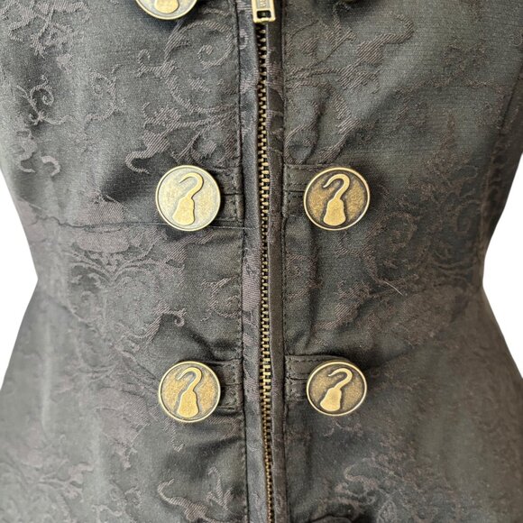 Hot Topic Once Upon a Time Captain Hook Black Jacquard Flare Coat Red Lined SZ S - Picture 11 of 14